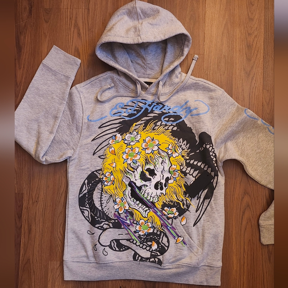 Medium mens grey Ed Hardy hoodie